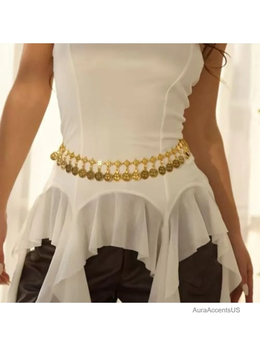 Boho Coin Chain Waist Belt for Belly Dance, Hip Dance, Medieval Costume